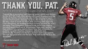Texas tech red raiders college football texastech wallpaper. Texas Tech Football On Twitter We Wish No 5 All The Best As He Pursues His Dream Of Playing In The Nfl Thankyoupat Wreckem