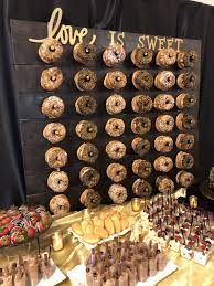 Black And Gold Donut Wall And Dessert Table Dessert Table Wedding Dessert Table Gold Donuts