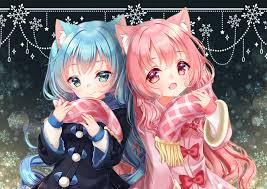 This blue haired girl is so calm and cool as her hair portrays. Anime Girls Loli Pink And Blue Hair Animal Ears Anime Girl Cute Pink And Blue Hair 2000x1414 Wallpaper Teahub Io