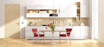 Elige esta mesa redonda lacada blanca para la cocina o el comedor, un modelo en laca de alto brillo con las patas cromadas en forma de araña. Cocina Moderna Blanca Y De Madera Con La Mesa De Comedor Redonda Y Las Sillas Representacion 3d Fotos Retratos Imagenes Y Fotografia De Archivo Libres De Derecho Image 88235545