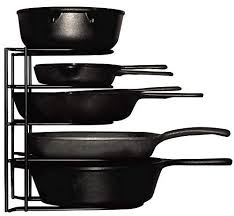 Heavy Duty Pots And Pans Organizer For Cast Iron Skillets Pots Frying Pans Lids 5 Tier Steel Racks Pan Organization Cast Iron