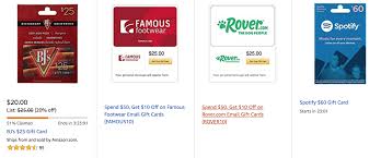 Head to your local dollar general before saturday night to get 20% off select gift cards. Amazon Save On Gift Cards For Bj S Restaurant Spotify Rover Famous Footwear Doctor Of Credit
