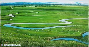 呼伦贝尔草原风景，碧野千里大草原油画创作-黄泰华画家网