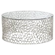 Etta Hollywood Regency Round Glass Top Silver Metal Ring Coffee Table Round Cocktail Tables Coffee Table Design Coffee Table