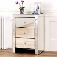 Saltoro sherpi wooden nightstand with three spacious drawers and bun feet white. Pair Of Venetian Mirrored 3 Drawer Bedside Tables The Furniture Market