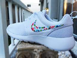 Nike has launched a brand new air max 95 premium edition of the silhouette ahead of the upcoming metallic silver 3m reflective hits covers the tongue and heel completed with a colorful floral pattern. Womens Custom Nike Roshe Run Sneakers Floral Design All White With Floral Pattern Womens White Custom Roshe Nike Shoes Nike Free Shoes Buy Nike Shoes