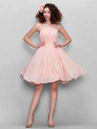 A Line One Shoulder Knee Length Chiffon Bridesmaid Dress With Side Draping 2020 Us 75 99 Pink Plus Size Dresses Knee Length Bridesmaid Dresses Short Bridesmaid Dresses