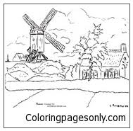 Windmill coloring page to color, print or download. Windmill At Knock Belgium By Camille Pissarro Coloring Pages Arts Culture Coloring Pages Coloring Pages For Kids And Adults