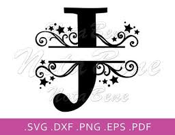 Download J Split Monogram Svg Elegant Split Letter J Svg Swirls Stars Etsy Letter J Monogram Svg Lettering