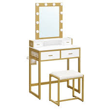 I see you have an ad blocker enabled and i get it, i use them too. Mercer41 Makeup Vanity Set With Lighted Mirror Vanity Table Set With Padded Stool 4 Drawers For Dressing Room Bedroom 27 6 X 15 7 X 57 3 Inches Modern White And Gold Wayfair