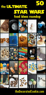 Candy and cookies, large pretzels, 1 green fruit roll up, 1 edible eye ball, and star wars figures. Star Wars Food Ideas 50 Of The Best Star Wars Party Ideas