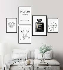 Fashion Wall Art Bedroom Wall Decor Fashion Set Of Prints Black White Fashion Eyelash Print Hello Gorgeous Perfume Decor Love Poster Set 5 Wall Decor Bedroom Black Wall Decor Bedroom Wall