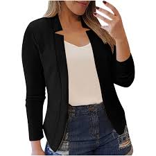 Biztdjrk Women's Work Office Blazer Fall Fashion Business Casual Long Sleeve Petite Blazers Jackets Dressy Suit Outwear Black L Gifts For Girls Other