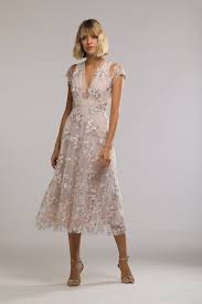 Floral Embroidered Plunging Neckline Midi Dress Dresses Wedding Guest Looks Wedding Guest Dress