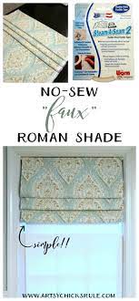 Making roman shades without dowels is a little easier but you may need to arrange the folds so they lay flat. No Sew Faux Roman Shade Make In A Hour Artsy Chicks Rule Diy Window Treatments Diy Roman Shades Faux Roman Shade