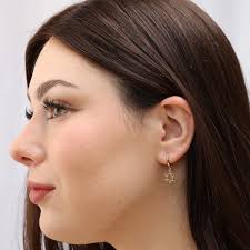 14K Yellow Gold Star Of David Chai Stud Earrings 14K Gold Star Of David  With Chai Stud Earrings