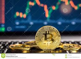 Financial Growth Concept With Golden Bitcoins Ladder On
