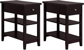 Espresso wood filipek 3 piece coffee table set. Amazon Com Yaheetech 3 Tier End Table Sofa Side Table With Double Shelves And 1 Drawer Coffee Table For Living Room Set Of 2 Espresso Furniture Decor