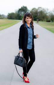 3 Ways To Dress Up A Denim Shirt Chambray Shirt Outfits Denim Shirt Outfit Winter Denim Shirt Outfit Fall