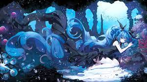 Hatsune Miku Sous L Eau Bulles Robe Noire Poissons Hatsune Miku Miku Anime