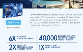 With the jetblue plus card, you can earn six times the points on jetblue purchases as well as double points at restaurants and grocery stores. Increased Offer On Jetblue Plus Card 40 000 Sign Up Bonus Points Points With A Crew