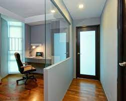 Office half glass wall partition are able to provide faster simulation, visualization, and computation in a wide range of search alibaba.com for amazing. The Odd Shaped Home Office Is Enclosed With A Half Glass Wall Glass Wall Office Glass Wall Design Glass Office Partitions
