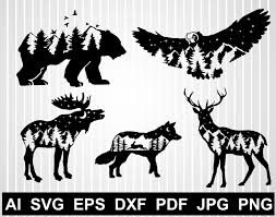Mountain Bear Svg Hunting Owl Svg Mountain Range Vector Design Etsy Owl Silhouette Bear Silhouette Black Bear Svg