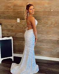 Sparkly Mermaid Scoop Neck Spaghetti Straps White Prom Dresses Fashion Evening Party Dresses Pd2060101 White Prom Dress Long Prom Dresses White Formal Prom Dresses
