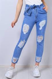 39 95 Tl Mavi Kemerli Yirtmacli Bayan Kot Pantolon 13591b Modamizbir Kotlar Pantolon Mavi