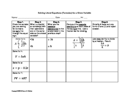 Students write out a full equation with the suggested variable representing the unknown, then solve the equation. This Tabular Graphic Organizer Was Created To Give Students Another Way To Practice Solvin Literal Equations Persuasive Writing Prompts Word Problem Worksheets