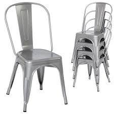 Best Choice Products Set Of 4 Stacking Modern Industrial Metal Dining Chairs Silver Walmart Com Metal Dining Chairs Dining Chairs Industrial Style Dining Chairs