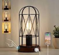 GyroVu Industrial Table Lamp, Small Touch Control Edison Desk Lamp 3 Way  Dimmable Vintage Bedside Lamp with AC Outlet Metal Cage Steampunk  Nightstand ...