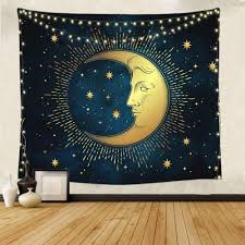Celestial Blue Zodiac Moon Hanging Tapestry Wall Decor Or Bed Sheets Read More At The Image Link In 2020 Sun And Moon Tapestry Moon Tapestry Celestial Tapestry