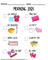 Morning Jobs Worksheet Daily Routine Chart For Kids Job Chart Worksheets For Kids