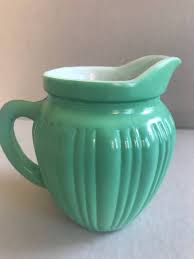 Hazel Atlas Light Green Creamer Pitcher Platonite Ribbed Milk Glass Vintage Kitchen By Brocantebedstuy On Etsy Green Glassware Pyrex Vintage Rainbow Light