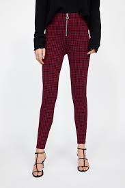 Black And Red Checkered Pants Image 2 Of Plaid Pants With Zipper From Zara Checked Leggings Plaid Pants Red Plaid Pants