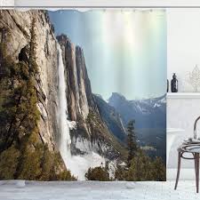 Our rustic bathroom decor offers many selections of wildlife, nature, moose, bear and fish bath accessories with matching wallpaper borders. Ambesonne Yosemite Shower Curtain Yosemite Falls Mountain Sunshine Alpine Trees Dramatic Natural Wilderness Landscape Cloth Fabric Bathroom Decor Set With Hooks 70 Long Brown Khaki
