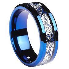 8mm Men S Blue Tungsten Carbide Celtic Knot Dragon Inlay Wedding Band Ring Mens Wedding Bands Unique Mens Wedding Band Sizes Mens Wedding Rings