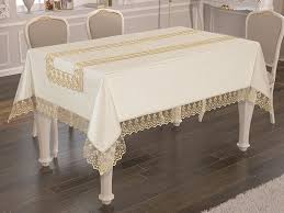 Ürün içeriği 1 adet masa örtüsü 1 adet runner. Masa Ortusu Ve Runner Set Tacnur Model Dantelli Krem Ceyizci