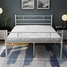 Haageep 18 Inch White Queen Bed Frame With Headboard And Footboard No Box Spring Needed Metal Platform Raised Steel Bedframe Storage Buy Online In Cayman Islands At Cayman Desertcart Com Productid 272391741