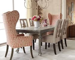Love The High Back Chairs For The 2 Ends Dining Room Ideas Dining Furniture Horchow Chic Dining Room Shabby Chic Dining Room Mixed Dining Chairs