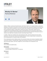 Wesley N. Becker Partner/Retired