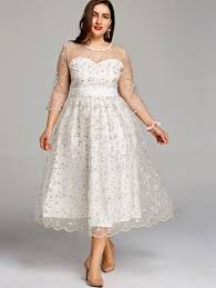 Plus Size Sheer Embroidery Tiny Floral Tulle Dress White 5xl Plus Size Party Dresses Plus Size Prom Dresses Tea Length Dresses