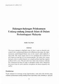 Jump to navigation jump to search. Halangan Halangan Pelaksanaan Undang Undang Jenayah Islam Di Dalam Perlembagaan Studocu