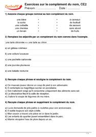 Exercice pour apprendre le français Exercices Sur Le Complement Du Nom Ce2