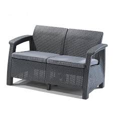 Keter Corfu Wicker Outdoor Loveseat With Cushion And Gray Resin Frame Lowes Com Outdoor Loveseat Grey Cushions Resin Patio Furniture