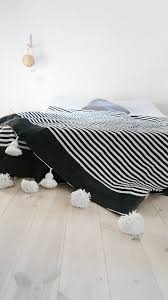 Black And White Striped Throw Blanket Image Of Moroccan Pom Pom Cotton Blanket Black And White Stripes Moroccan Blankets Moroccan Throw Blanket Boho Blanket