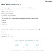 A collection of trivia questions about jazz music. Quiz Worksheet Jazz Dance Study Com