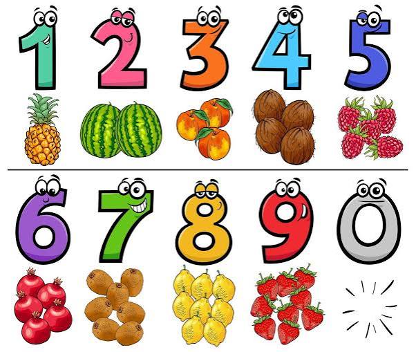 números de dibujos animados educativos con frutas 1591716 Vector en Vecteezy