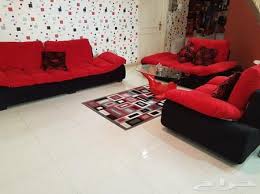 جلسة كنب متكاملة لون احمر وأسود مستعمل للبيع